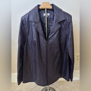 Vintage D & Co Deep Purple Genuine leather Jacket Leopard interior Blazer Size M